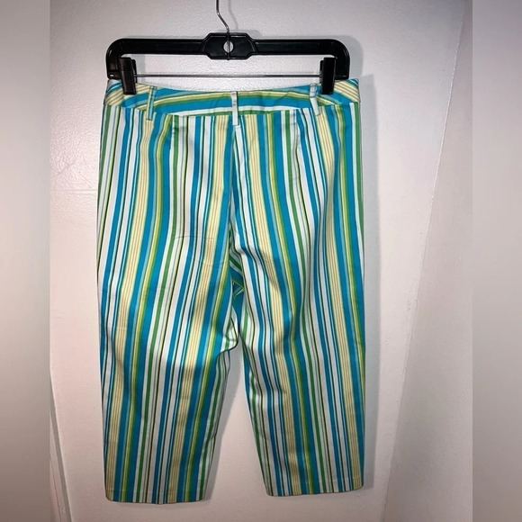 George Stretch,6 turquoise/green striped capri, oversize button zip closure - Picture 8 of 8